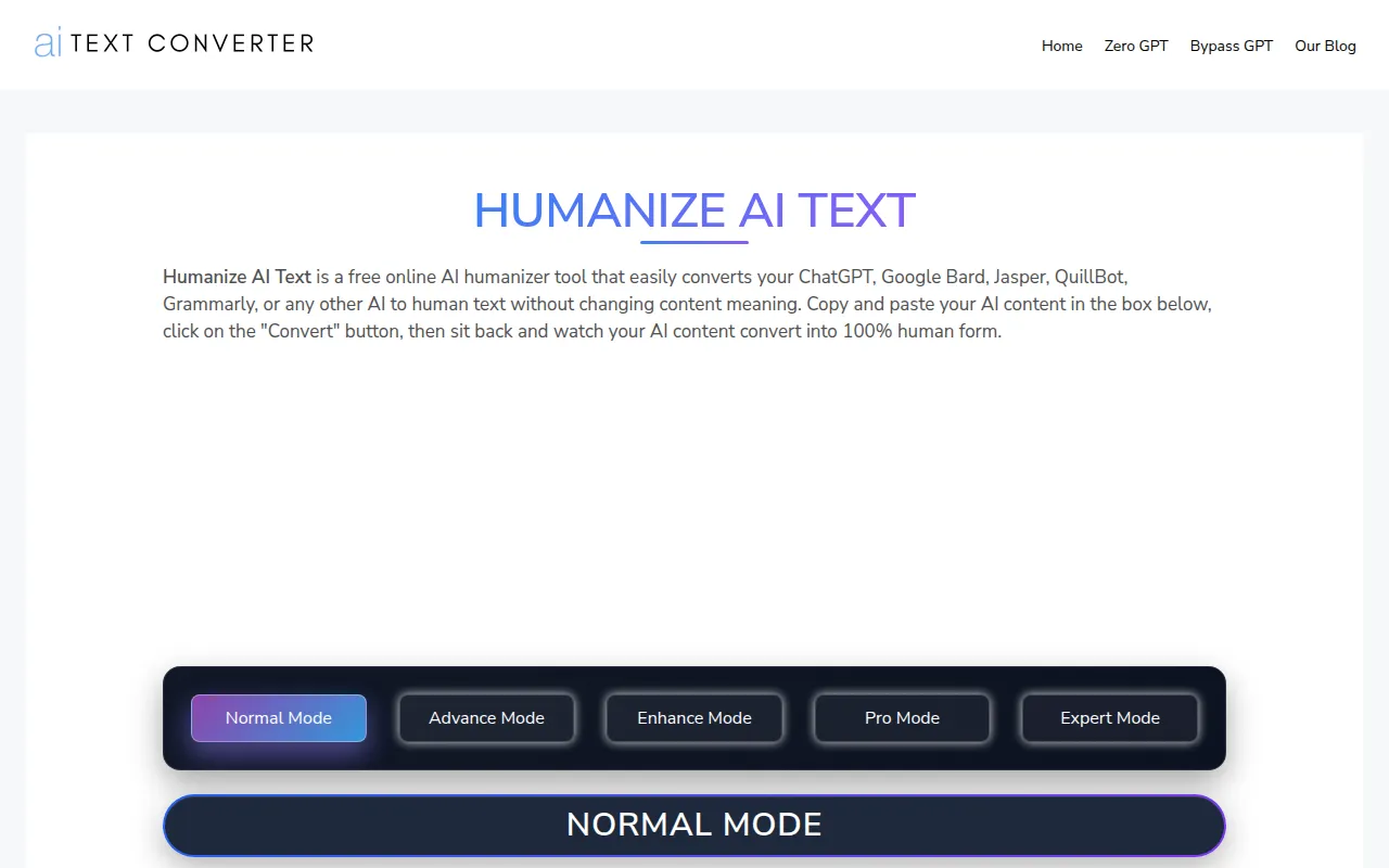 Humanize AI Text software interface screenshot