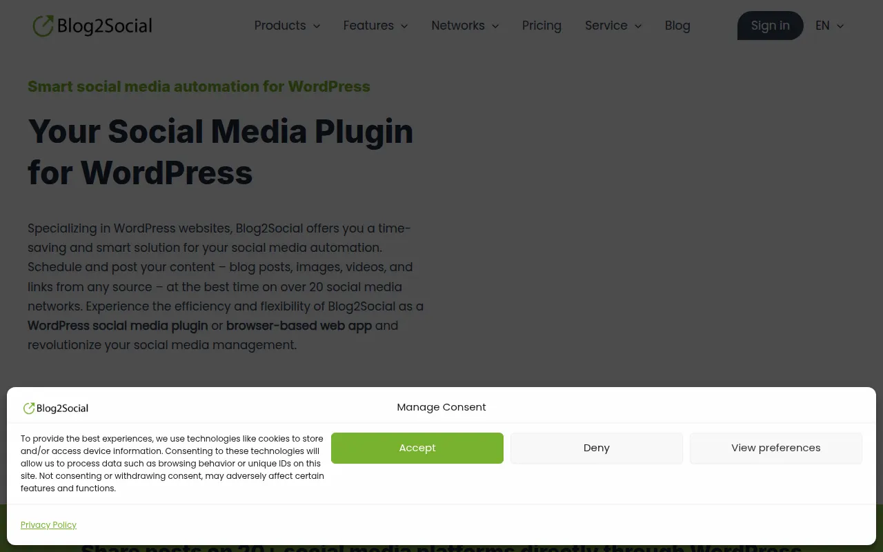 blog2social software interface screenshot