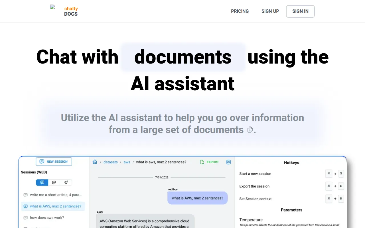 ChattyDocs software interface screenshot