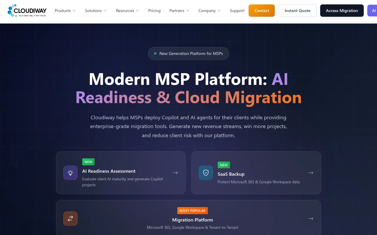 cloudiway software interface screenshot