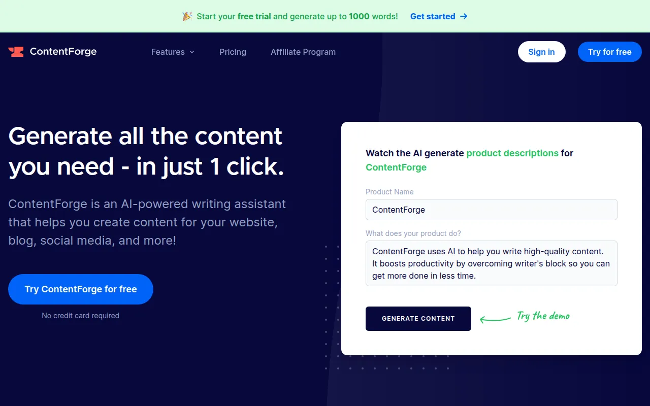 contentforge software interface screenshot