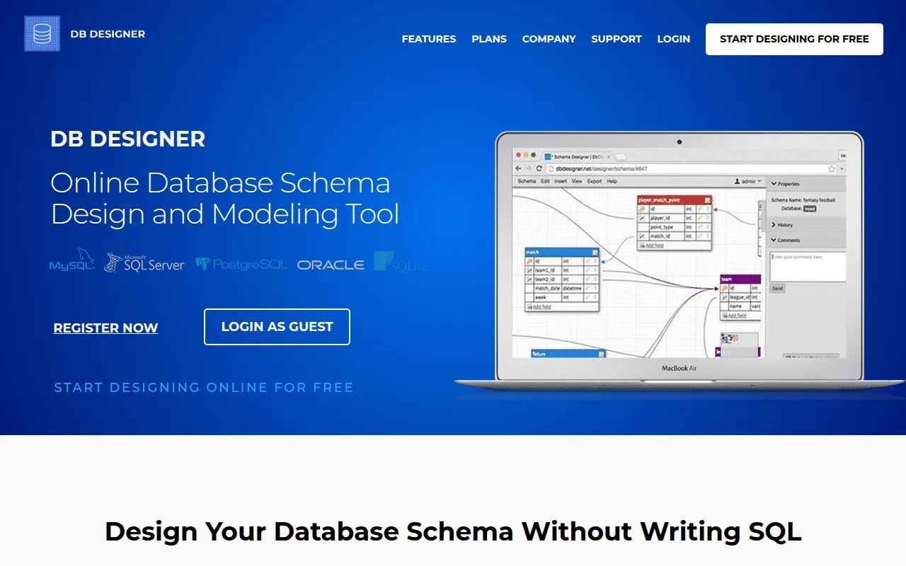 dbdesigner software interface screenshot