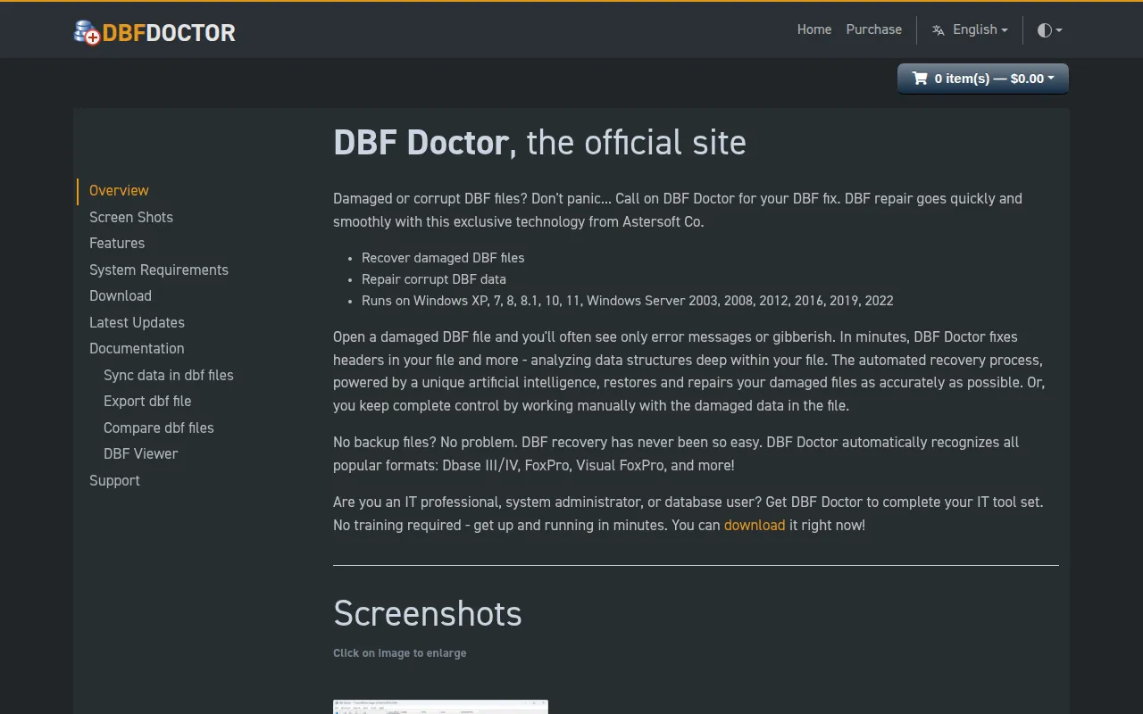 dbf doctor software interface screenshot