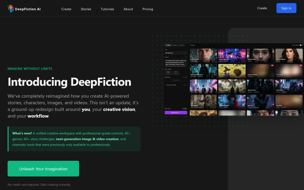 deepfiction ai software interface screenshot