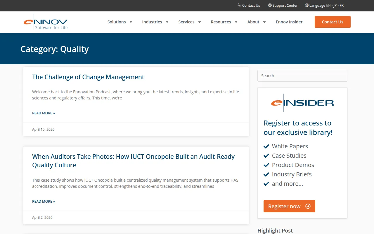 ennov quality suite software interface screenshot