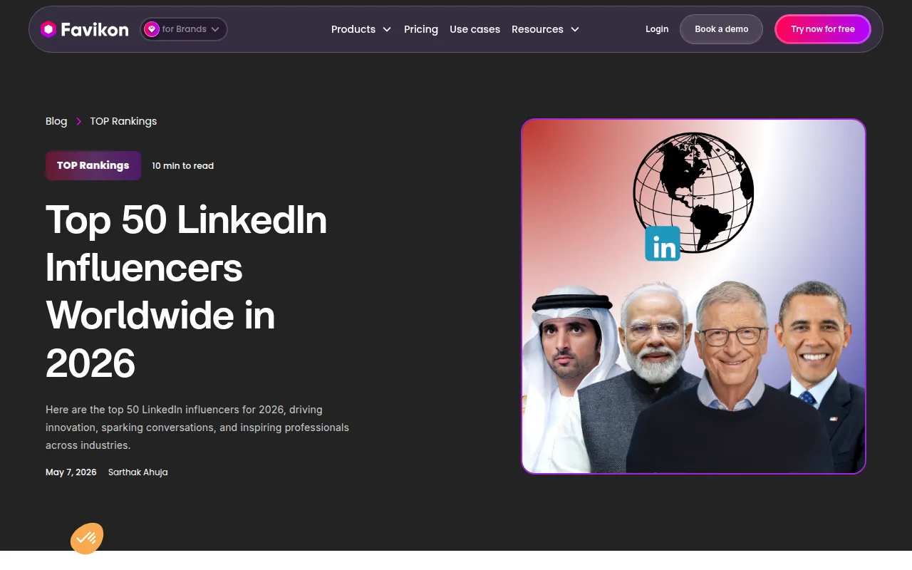 Top 200 Linkedin Creators Worldwide software interface screenshot