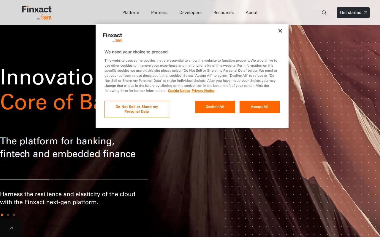 finxact software interface screenshot