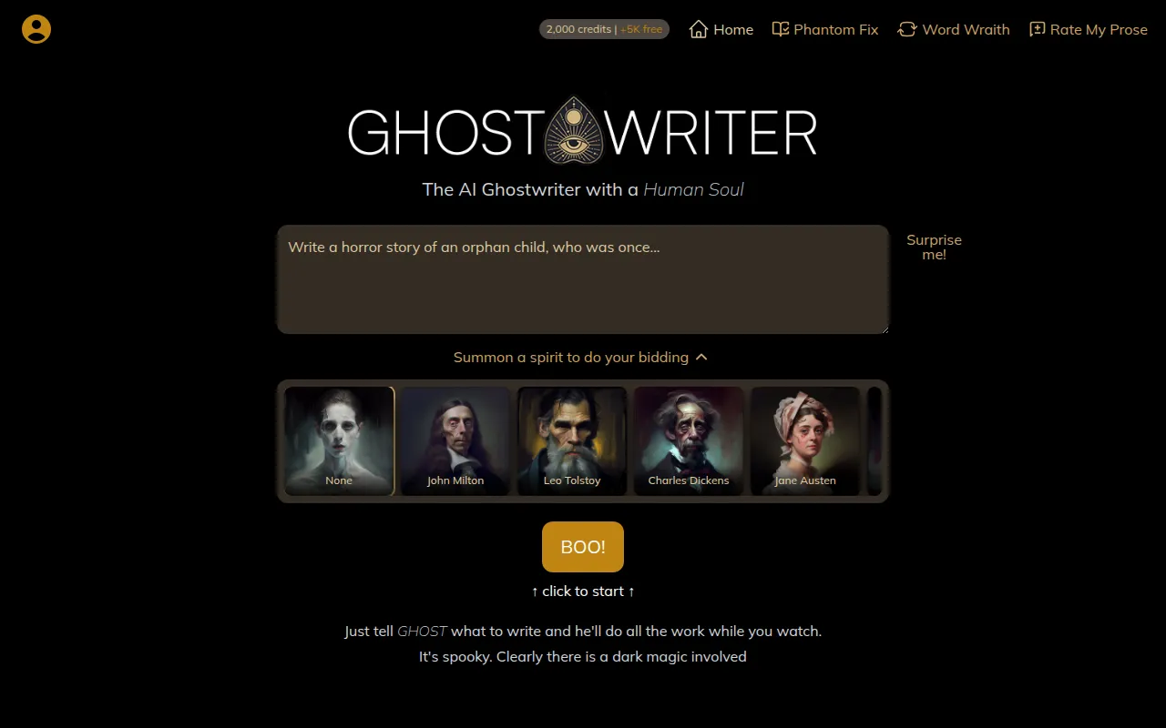 GhostTheWriter software interface screenshot