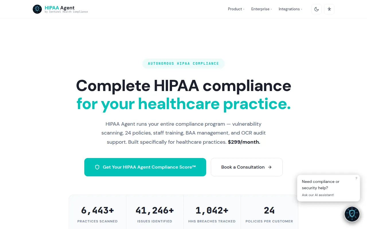 HIPAA Agent software interface screenshot