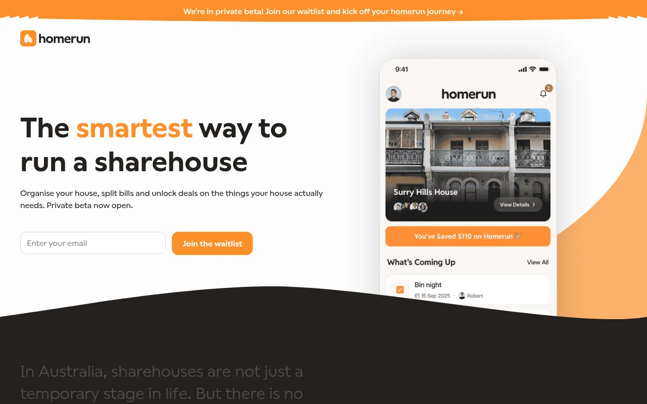 Homerun software interface screenshot