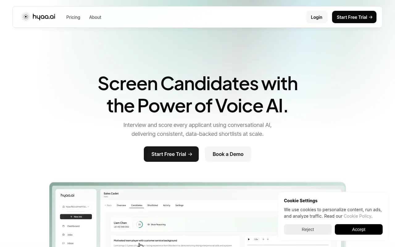 Hyaa AI software interface screenshot