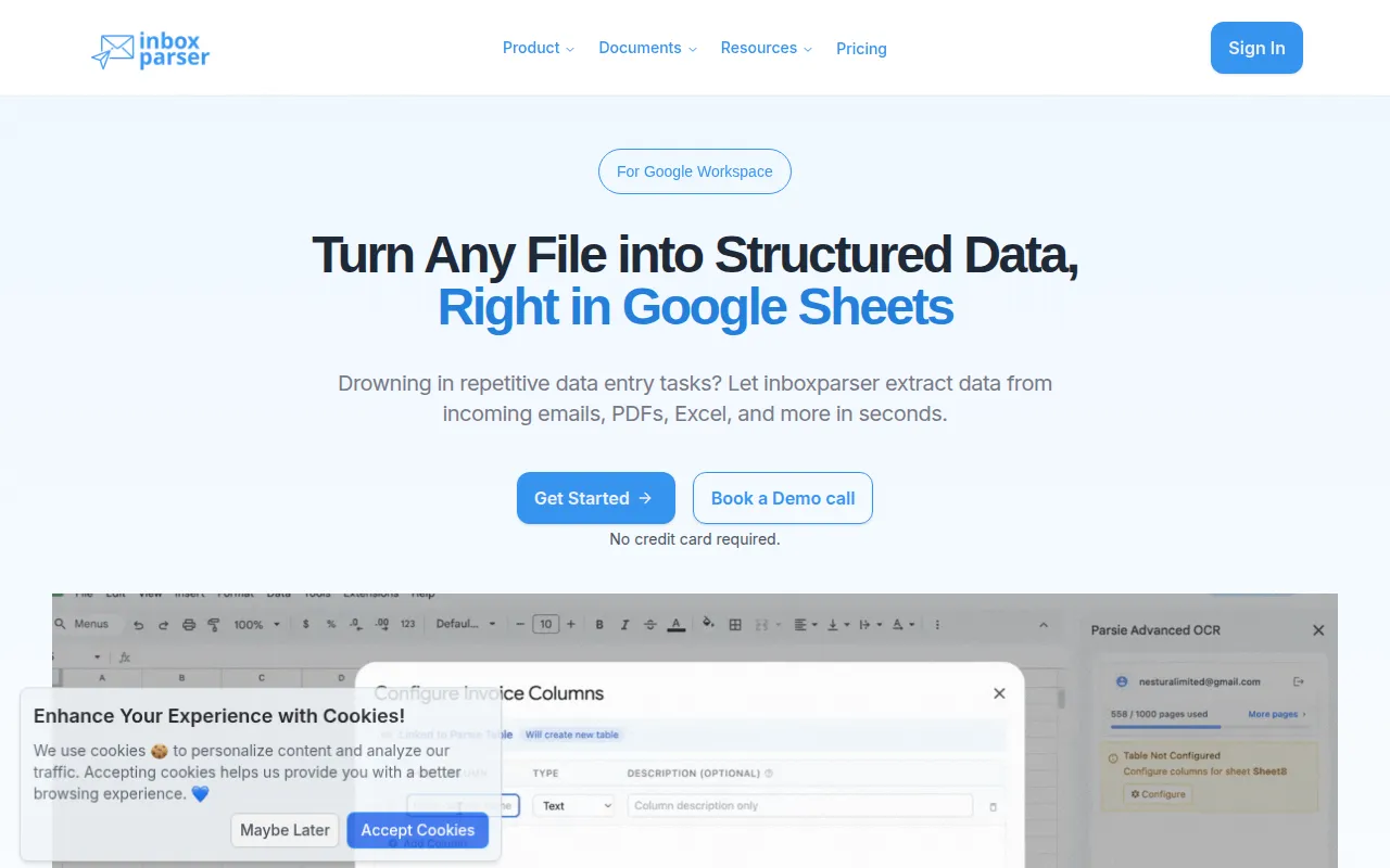 InboxParser software interface screenshot