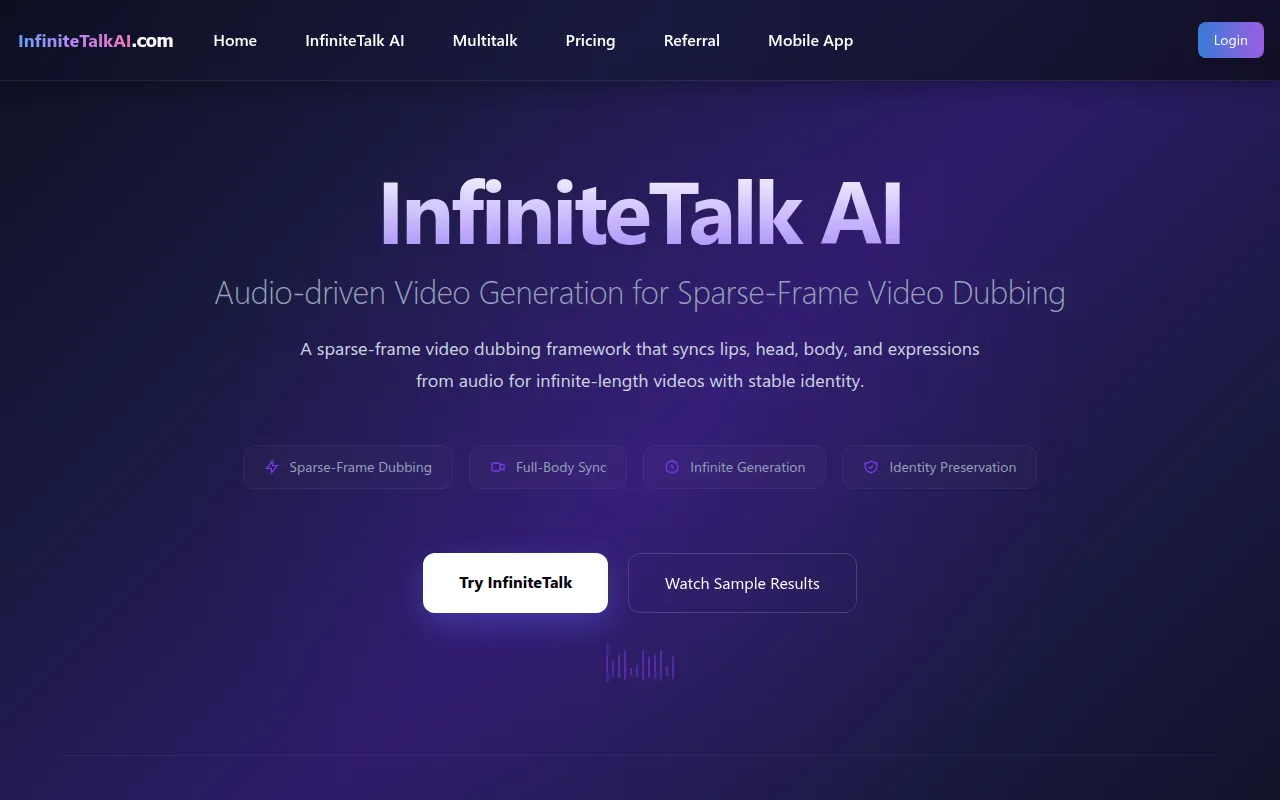InfiniteTalk AI software interface screenshot