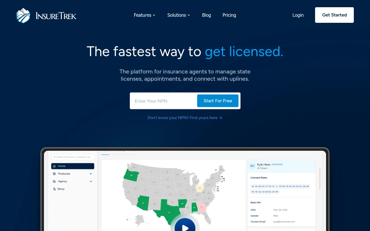 InsureTrek software interface screenshot
