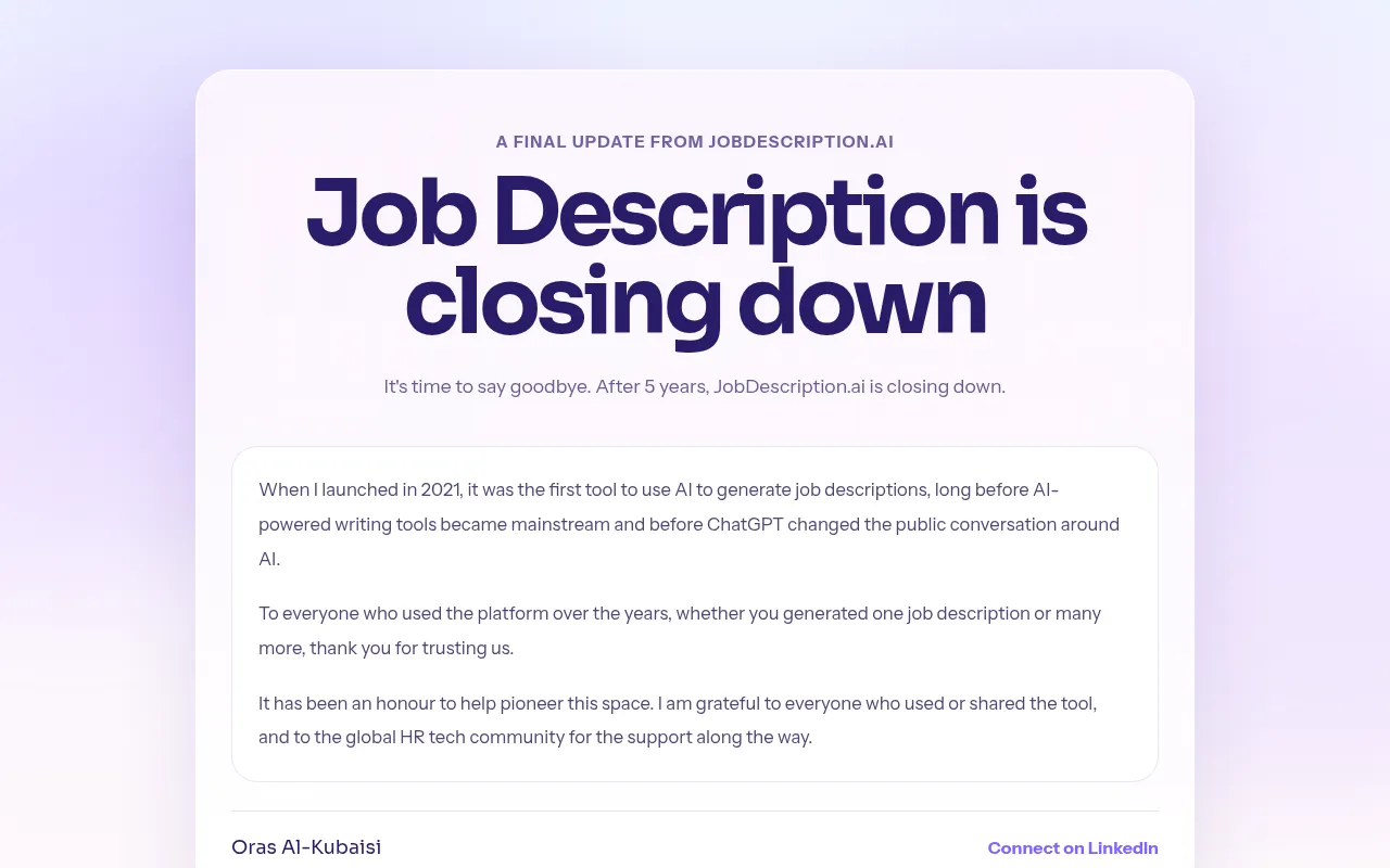 Job Description AI software interface screenshot