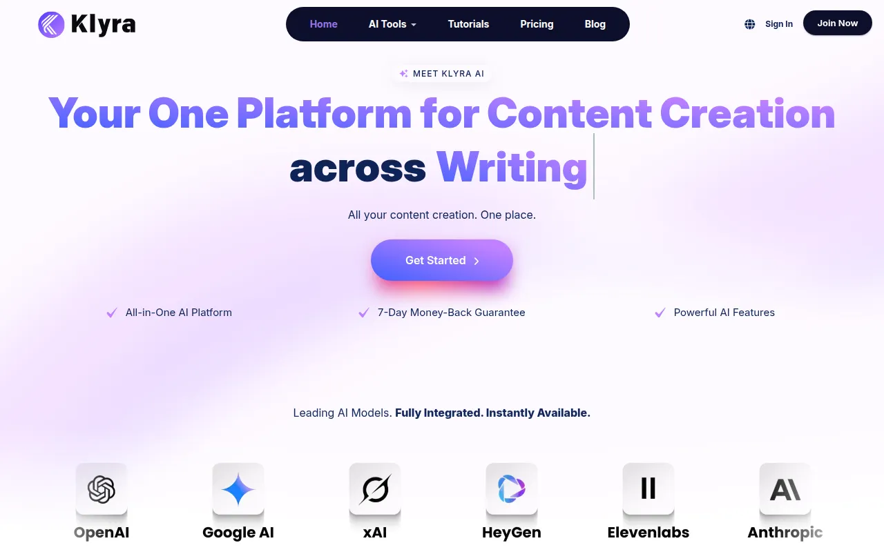 Klyra AI software interface screenshot
