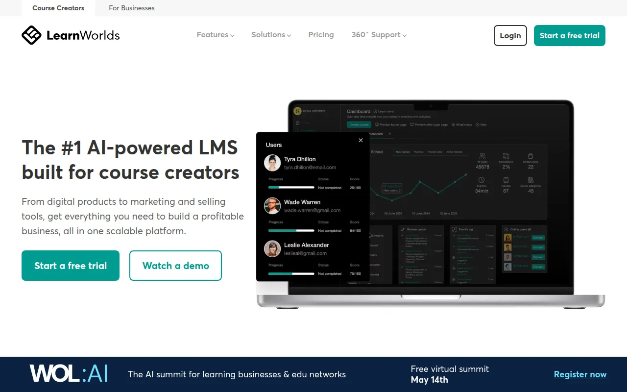 LearnWorlds software interface screenshot