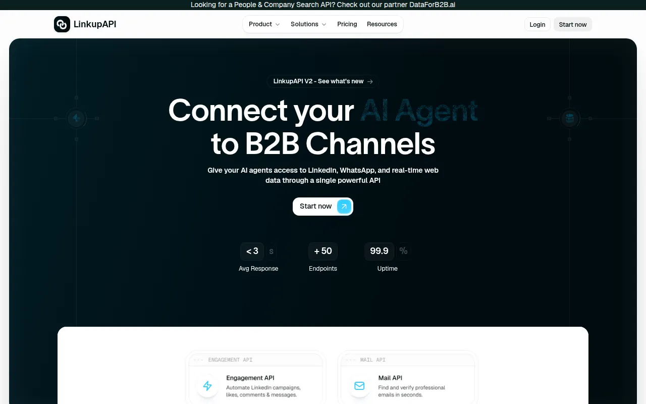 LinkupAPI for LinkedIn software interface screenshot