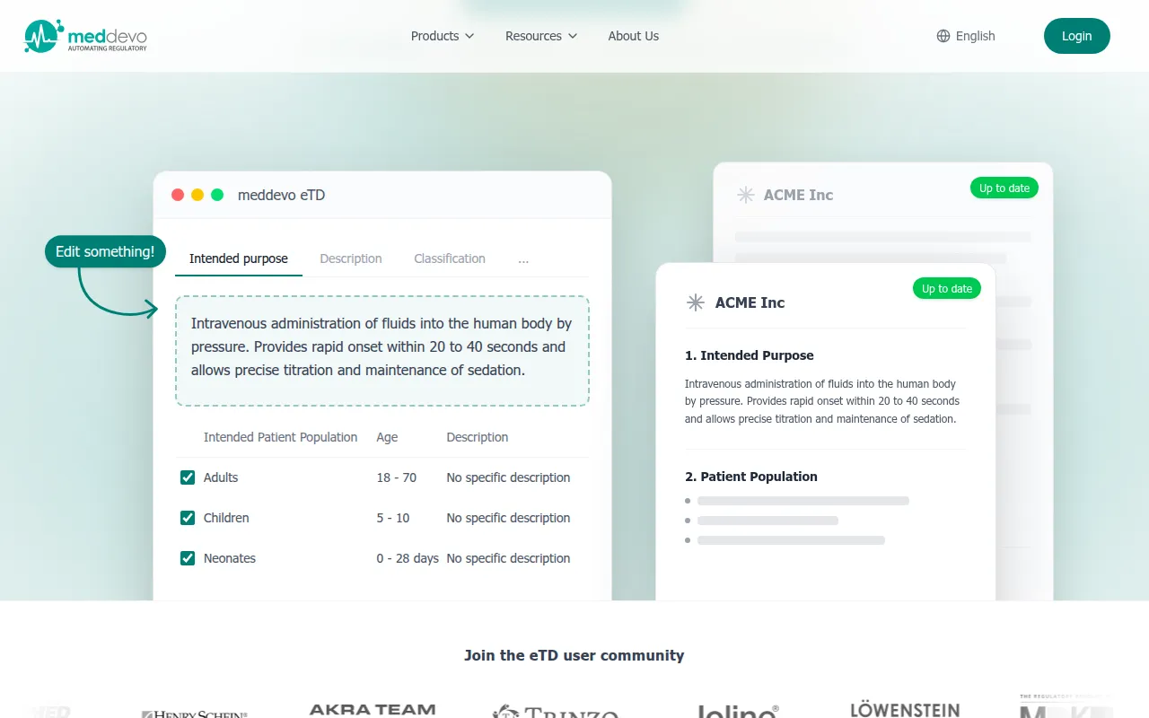 meddevo software interface screenshot