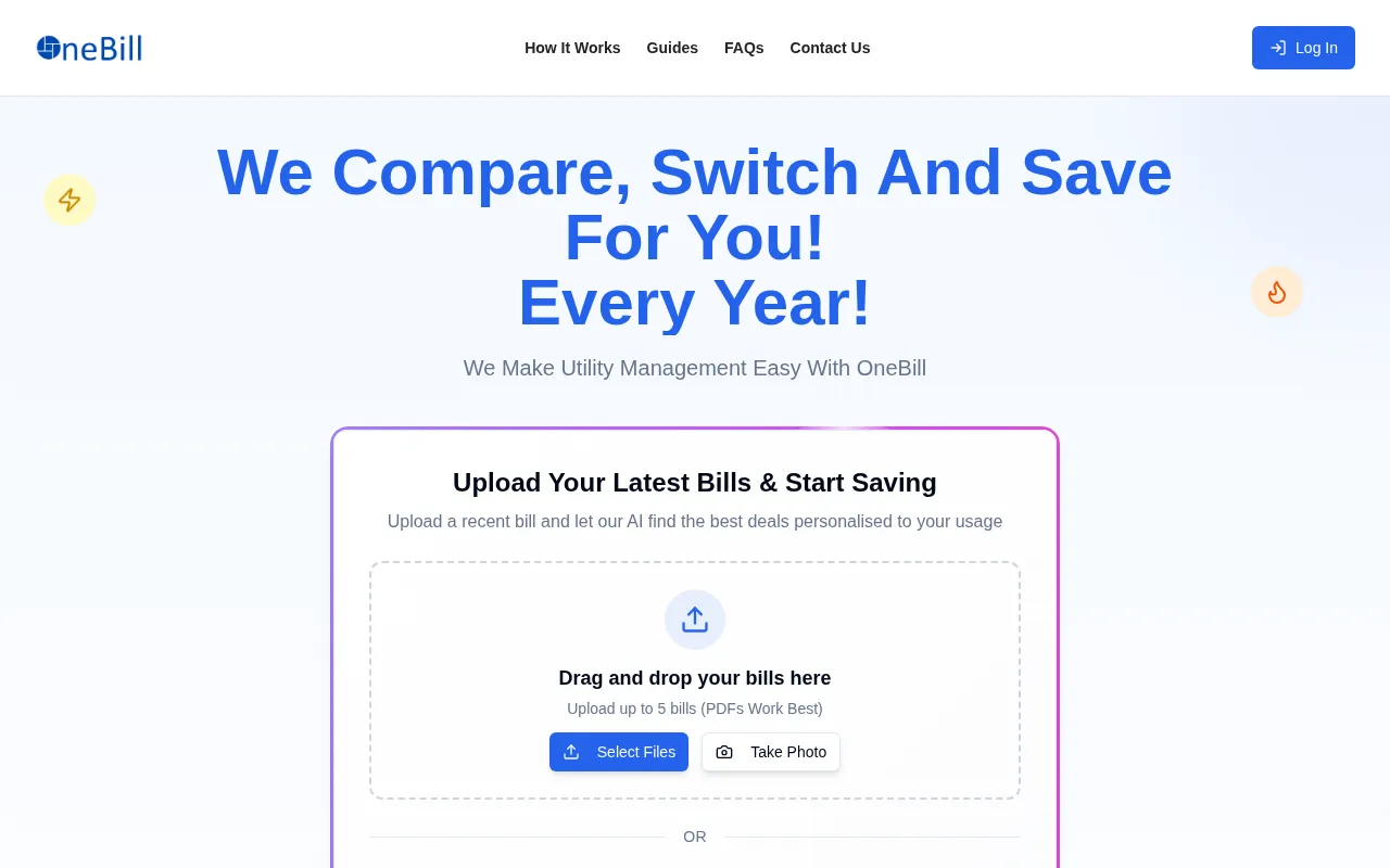 onebill software interface screenshot