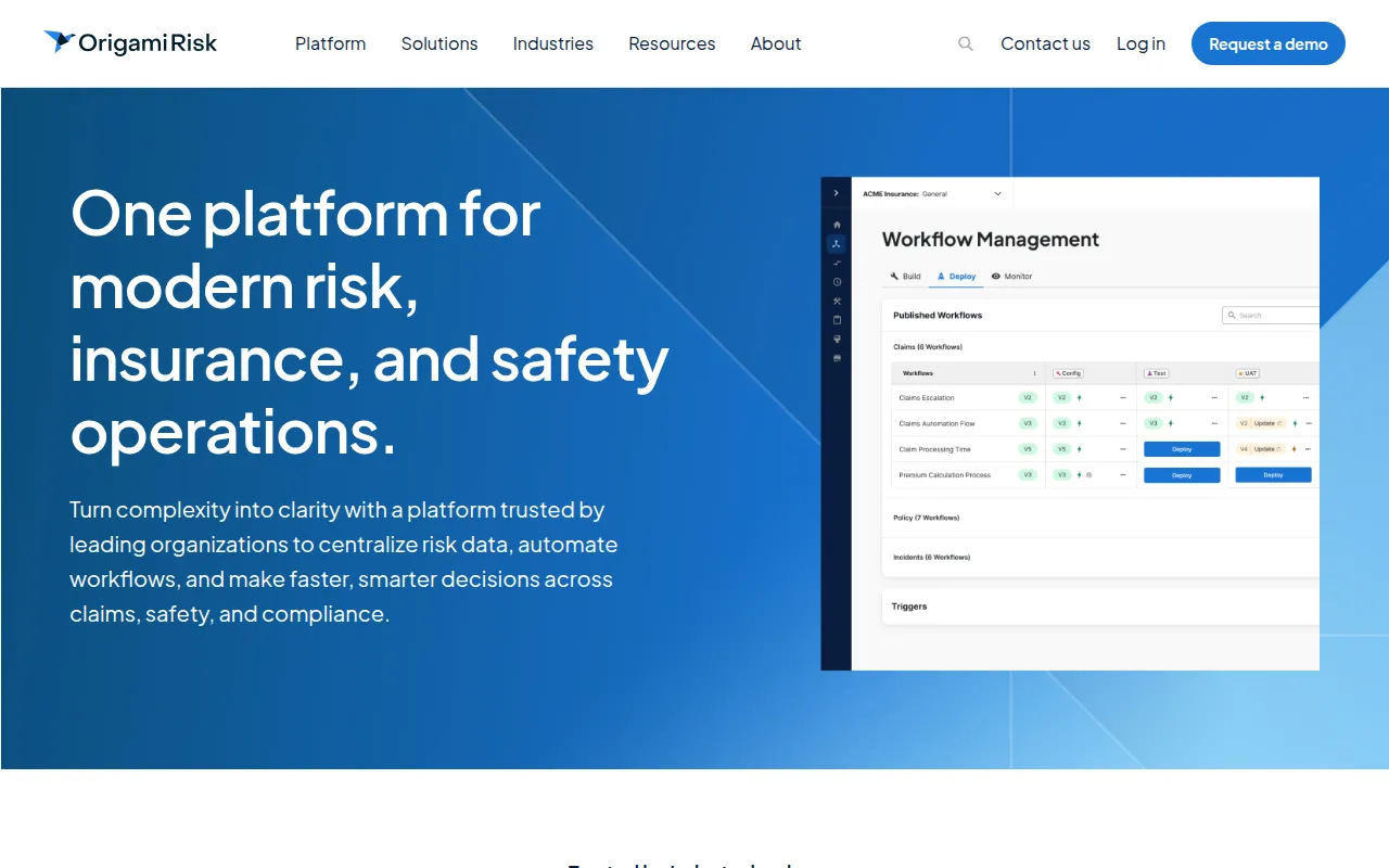 origami risk grc software interface screenshot