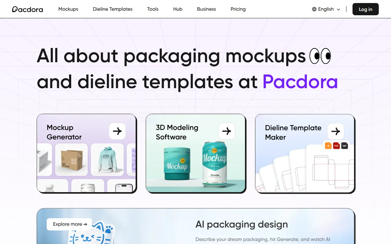 pacdora 3d packaging creator software interface screenshot
