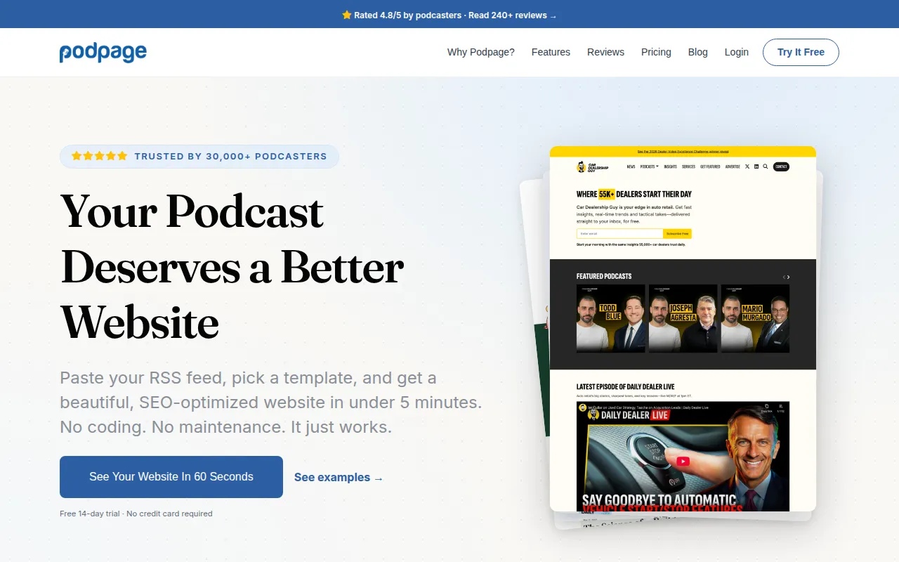 podpage software interface screenshot