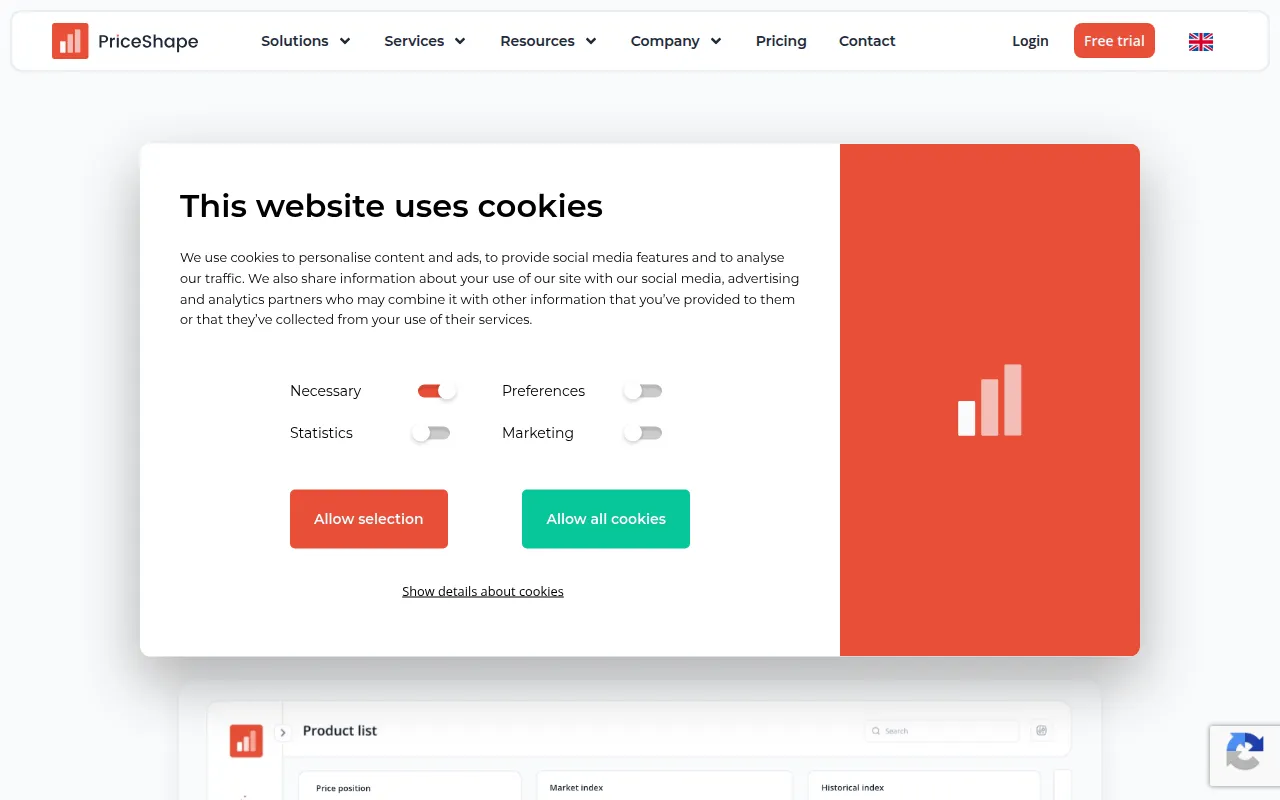 priceshape software interface screenshot