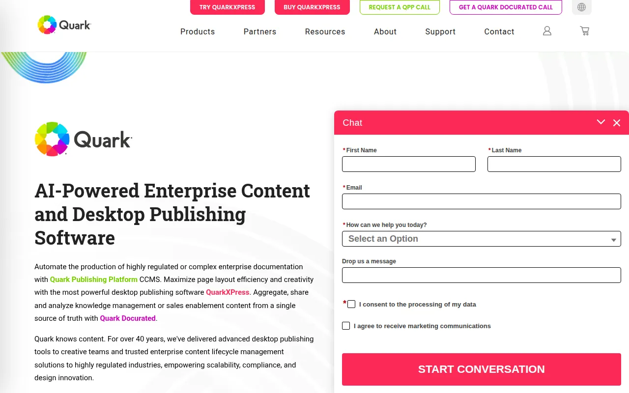 quark publishing platform software interface screenshot