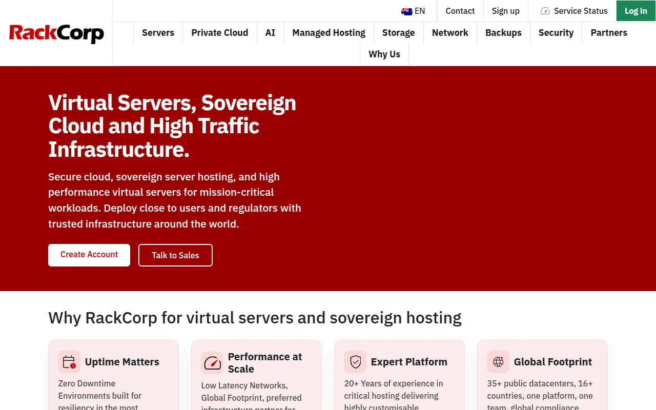 rackcorp software interface screenshot