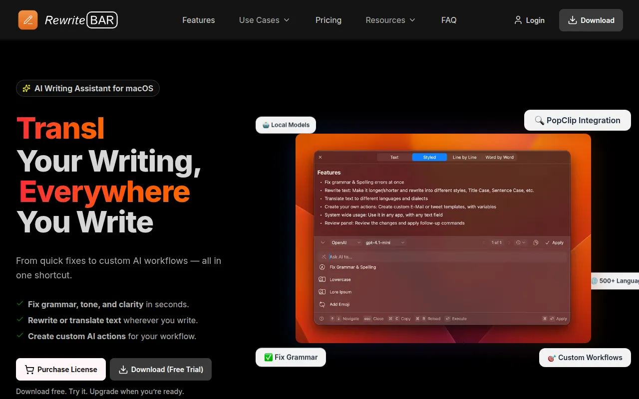 RewriteBar software interface screenshot