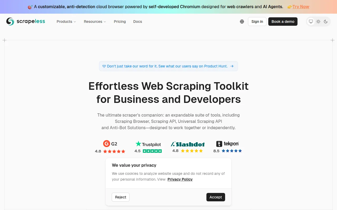 Scrapeless software interface screenshot