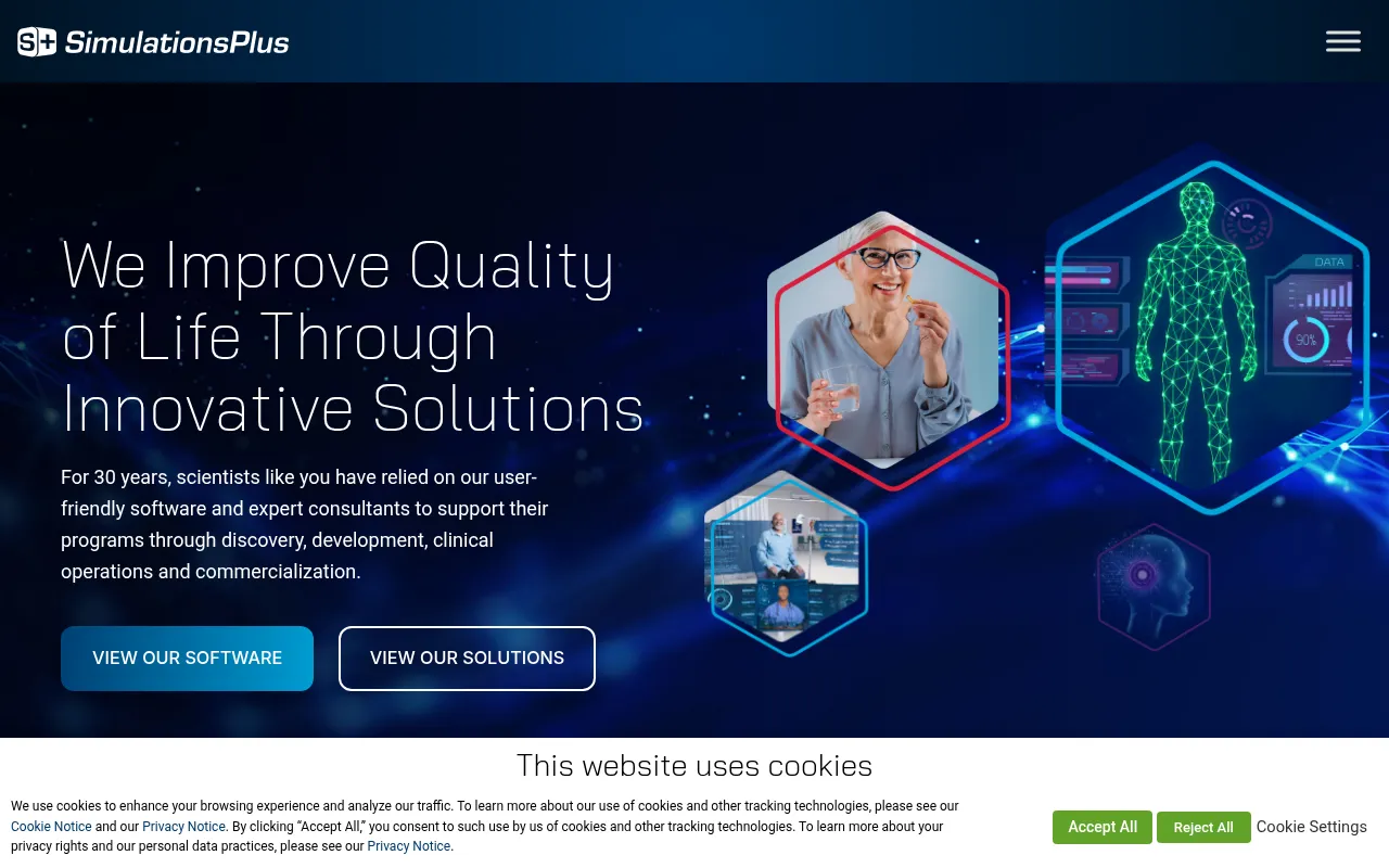 simulations plus software interface screenshot