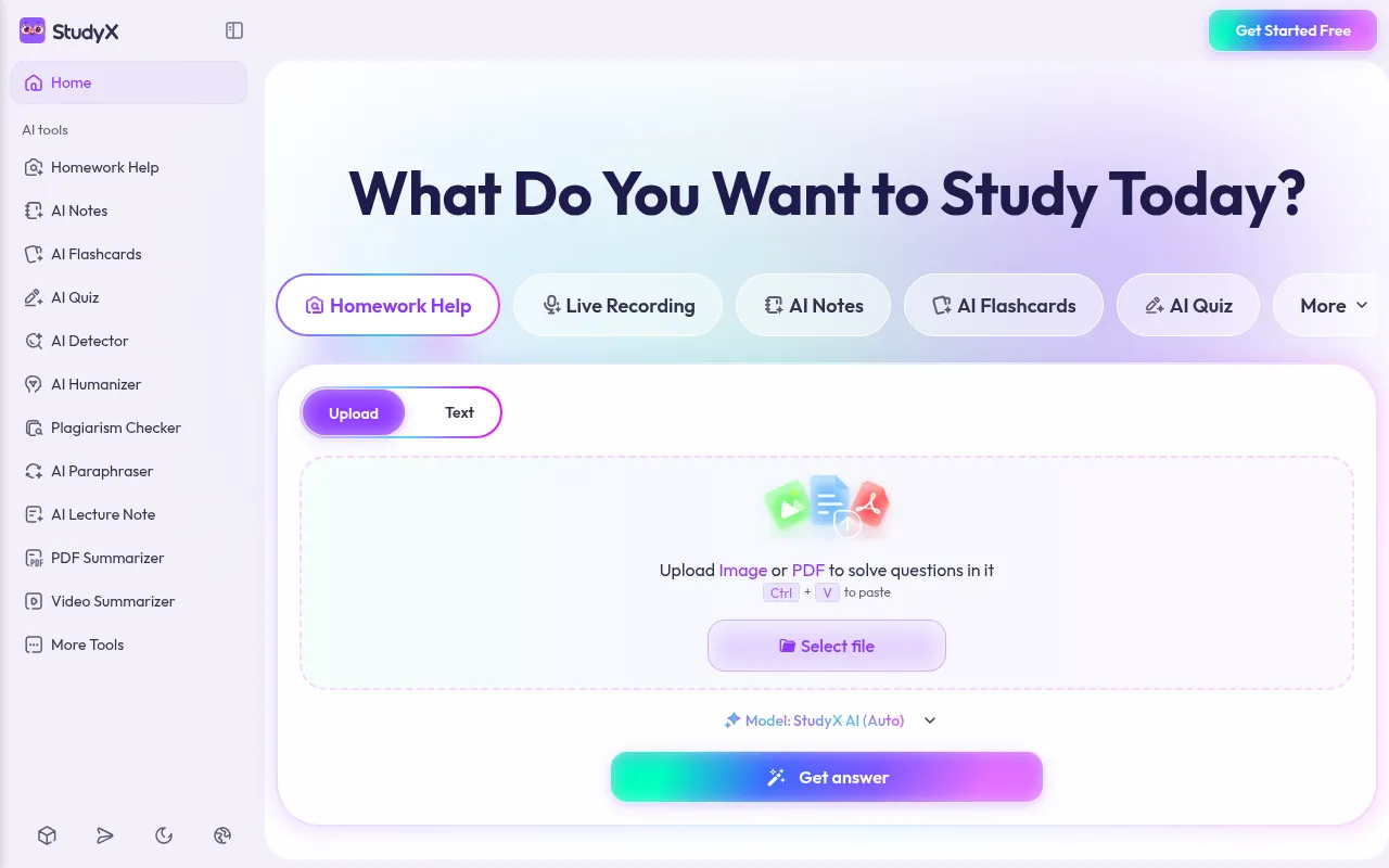 studyx software interface screenshot