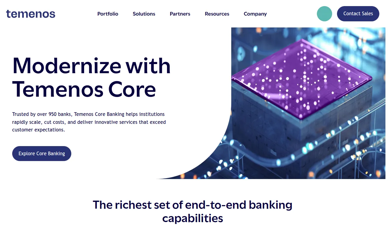 temenos digital banking suites software interface screenshot