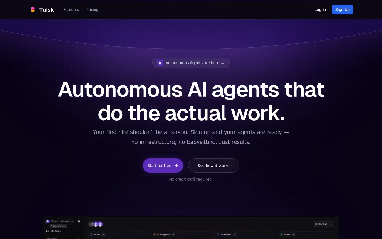 Tulsk – Ai powered project management tool software interface screenshot