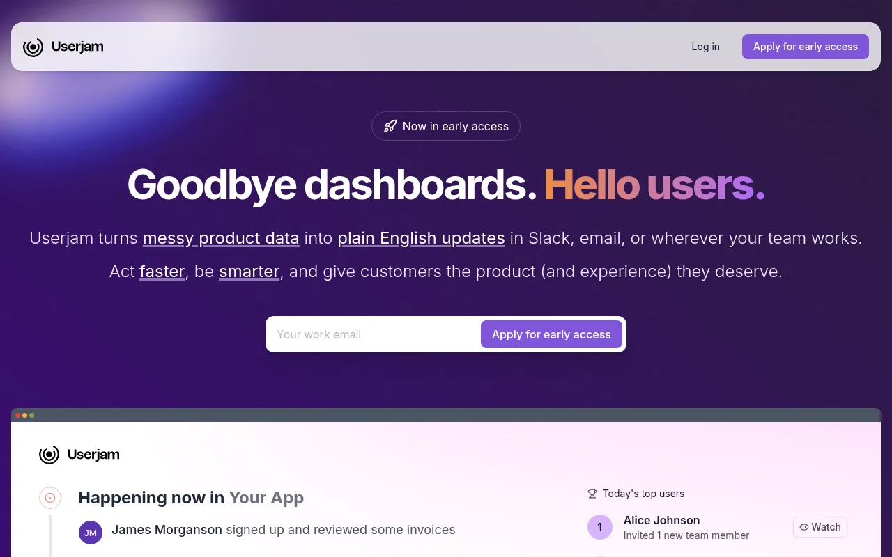Userjam software interface screenshot