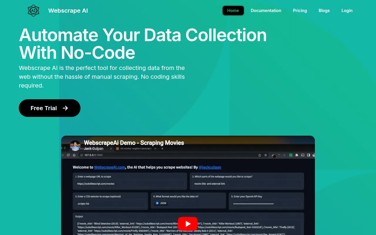 WebscrapeAI software interface screenshot