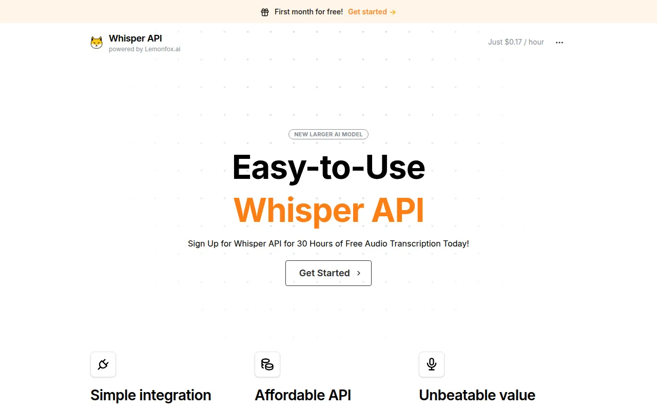 WhisperAPI software interface screenshot